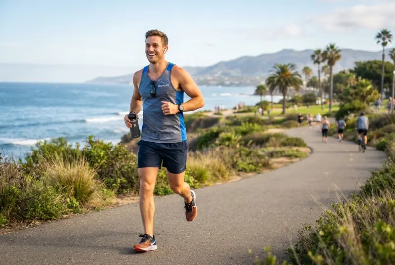 A runner on a coastal path