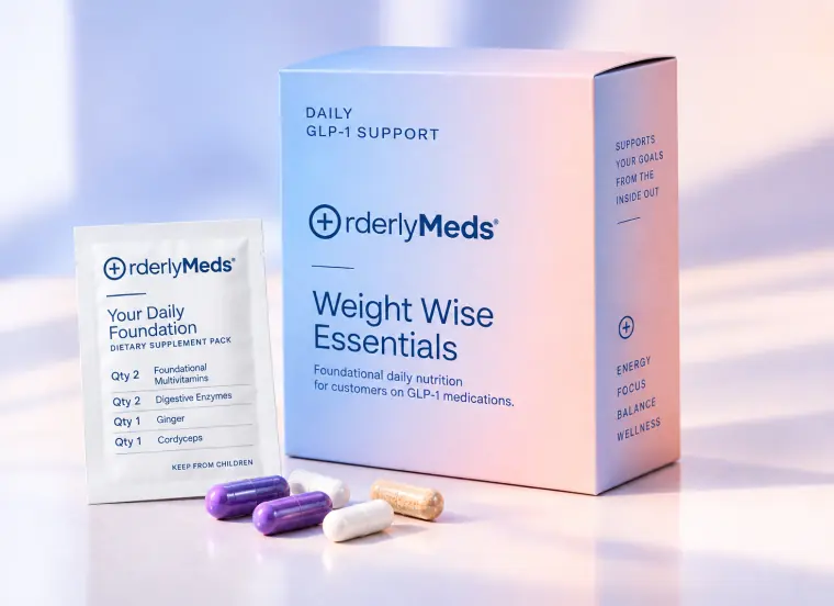 A box and sachets of daily supplements