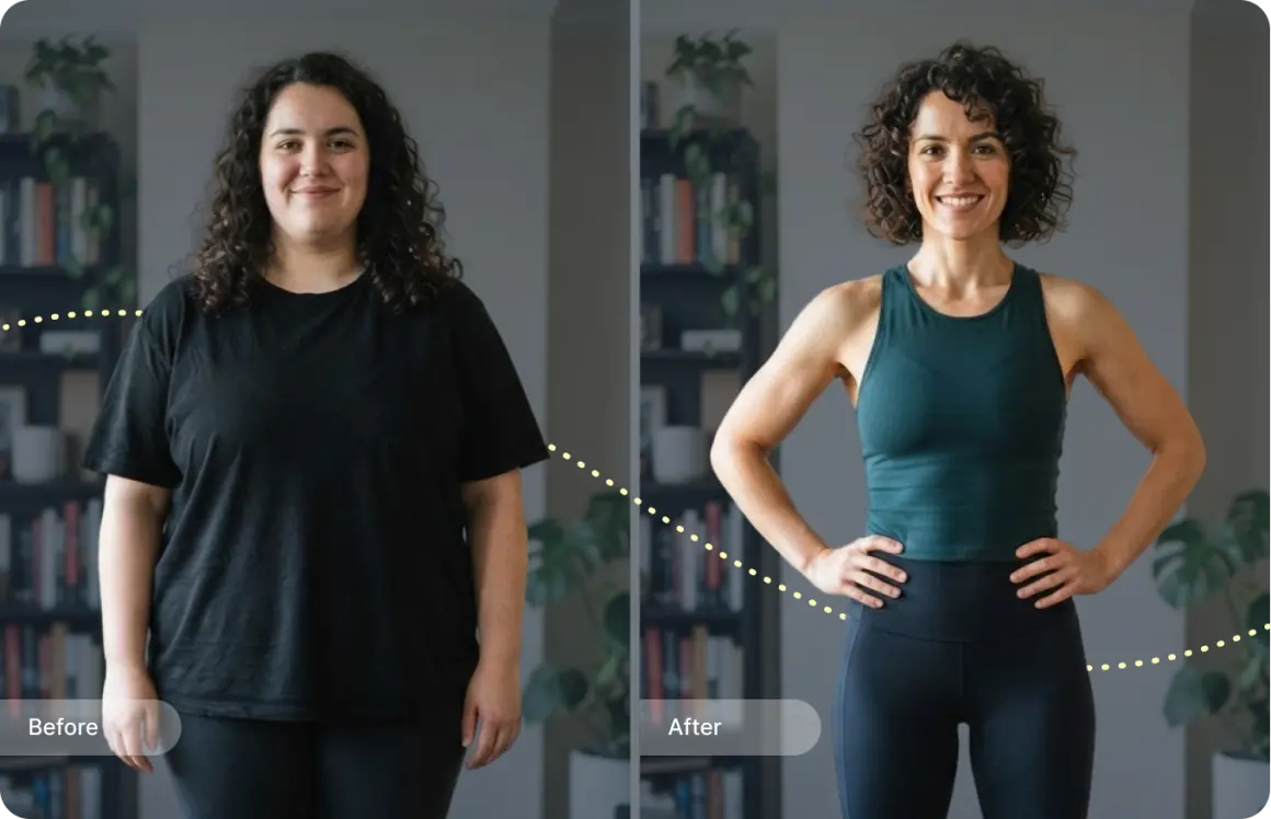 A member’s before and after photos showing their progress